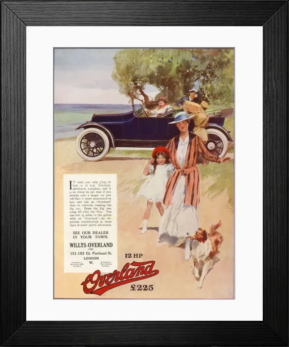 Framed Print : A trip to the seaside in our 12 hp Overland tourer. Date: 1916 Framed Print : A trip to the seaside in our 12 hp Overland tourer. Date: 1916