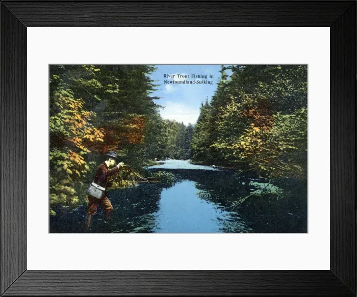 Framed Print : Newfoundland, Canada - River Trout Fishing Date: circa 1910s Framed Print : Newfoundland, Canada - River Trout Fishing Date: circa 1910s