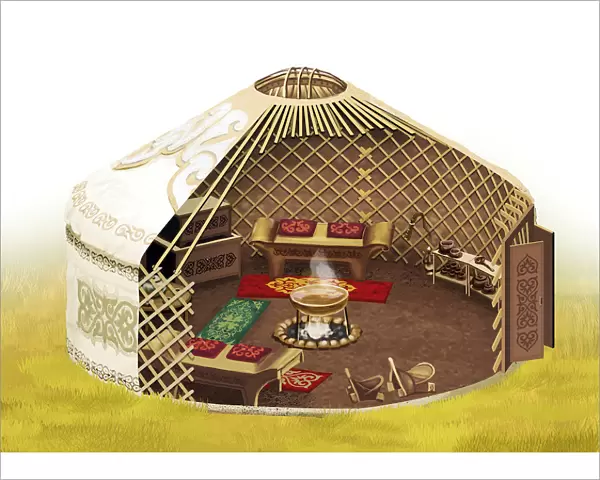 Kazakh yurt in cross section, Kazakhstan