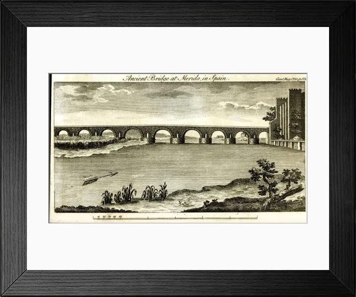 Framed Print : Ancient Bridge, Merida, Spain - The Gentlemans Magazine 1781 Framed Print : Ancient Bridge, Merida, Spain - The Gentlemans Magazine 1781