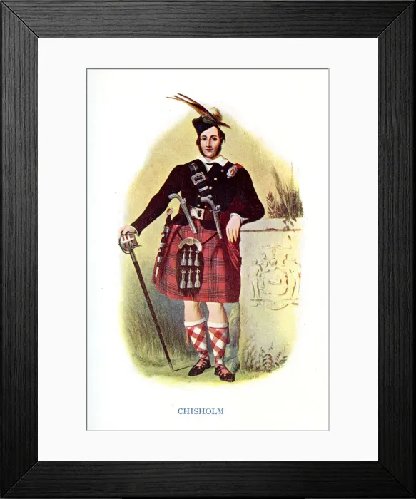 Framed Print : Chisholm, Traditional Scottish Clan Costume Framed Print : Chisholm, Traditional Scottish Clan Costume