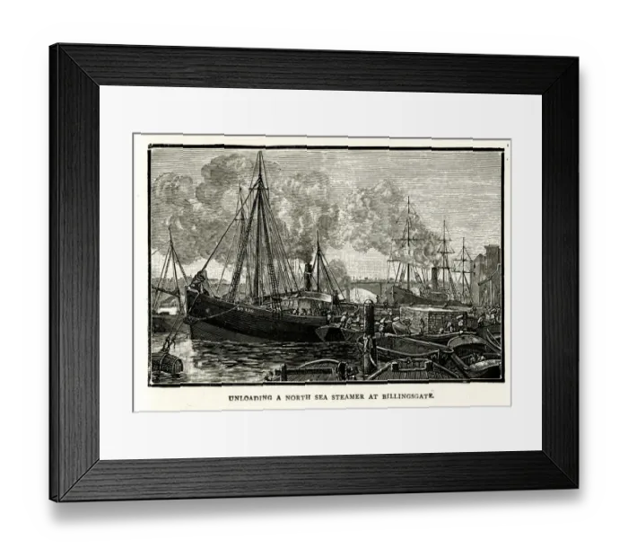 Framed Print : Unloading a North Sea Steamer at Billingsgate Framed Print : Unloading a North Sea Steamer at Billingsgate