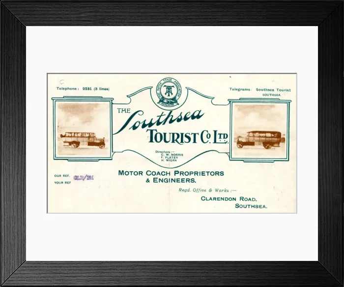 Framed Print : Billhead Letterhead Southsea Tourist Coach Company 1924 Framed Print : Billhead Letterhead Southsea Tourist Coach Company 1924