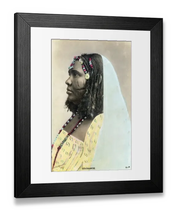 Framed Print : Sudanese woman showing traditional facial scarification and elegantly braided hair Framed Print : Sudanese woman showing traditional facial scarification and elegantly braided hair