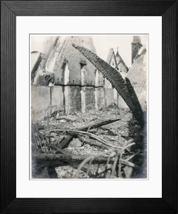 Framed Print : A devastating fire at a British Public School for Boys, which appears to have gutted Framed Print : A devastating fire at a British Public School for Boys, which appears to have gutted