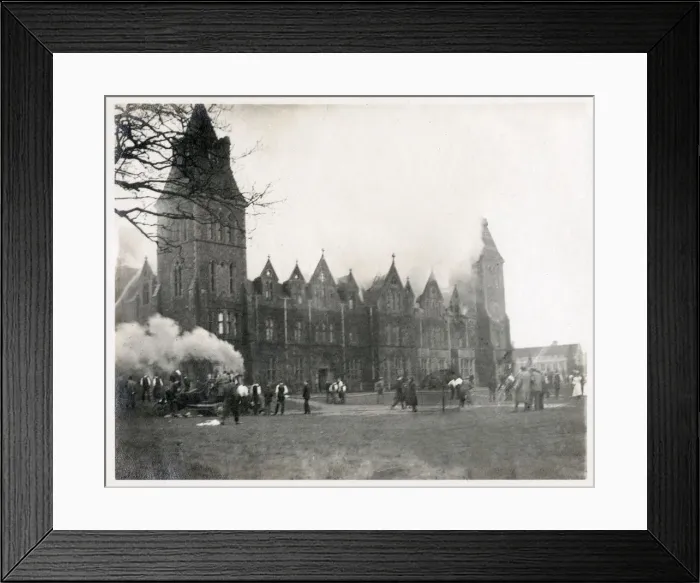 Framed Print : A devastating fire at a British Public School for Boys, which appears to have gutted Framed Print : A devastating fire at a British Public School for Boys, which appears to have gutted