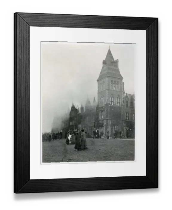 Framed Print : A devastating fire at a British Public School for Boys, which appears to have gutted Framed Print : A devastating fire at a British Public School for Boys, which appears to have gutted