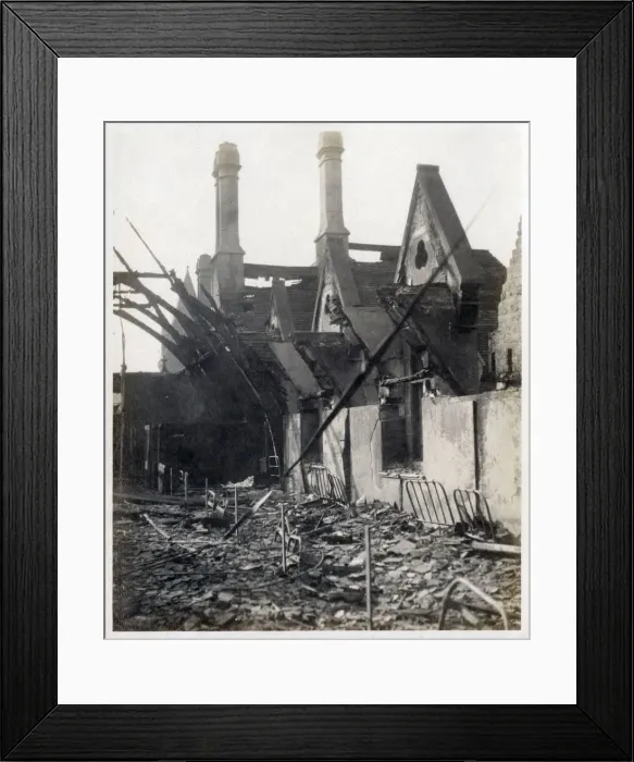 Framed Print : A devastating fire at a British Public School for Boys, which appears to have gutted Framed Print : A devastating fire at a British Public School for Boys, which appears to have gutted