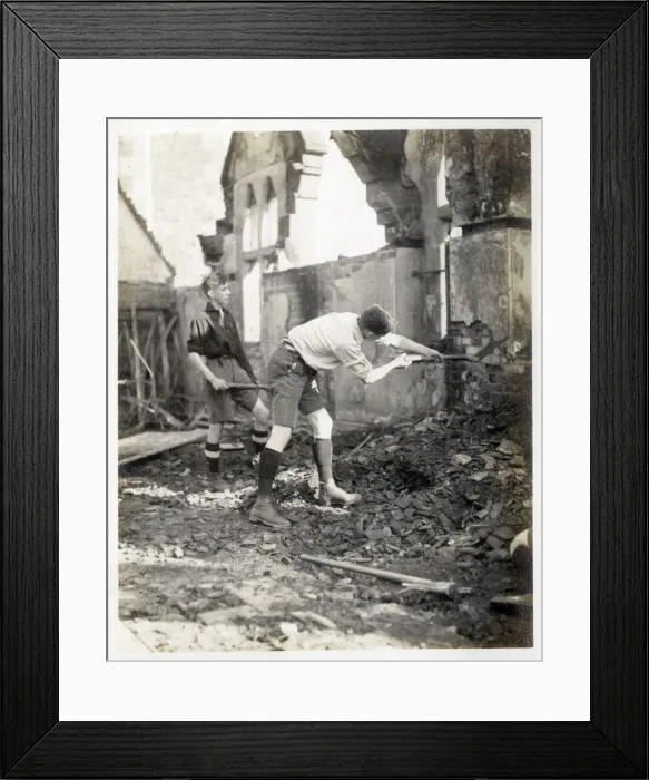 Framed Print : A devastating fire at a British Public School for Boys, which appears to have gutted Framed Print : A devastating fire at a British Public School for Boys, which appears to have gutted