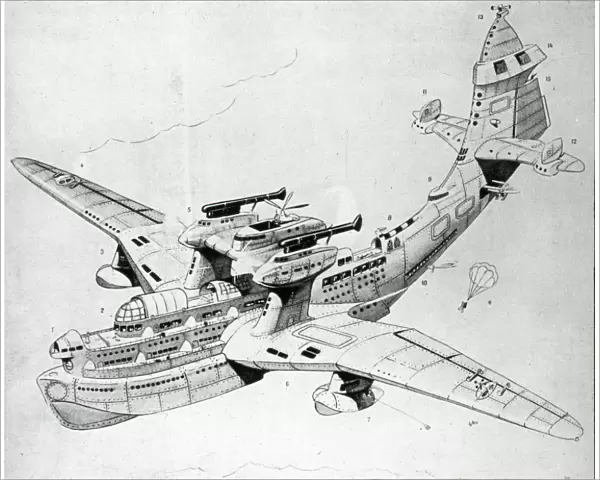 Loch Ness flying boat (caricature), 1935