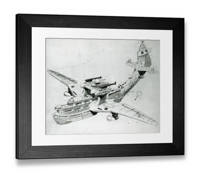 Framed Print : Loch Ness flying boat (caricature), 1935 Framed Print : Loch Ness flying boat (caricature), 1935