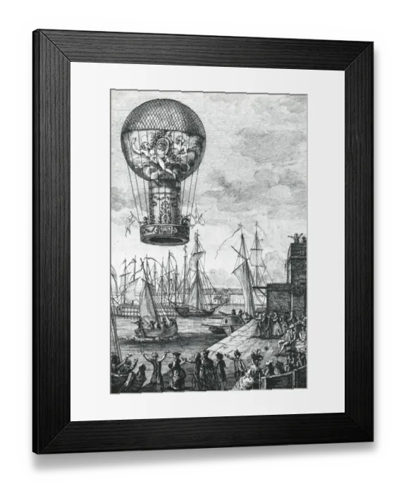 Framed Print : de Roziers Combination balloon over seaport Framed Print : de Roziers Combination balloon over seaport