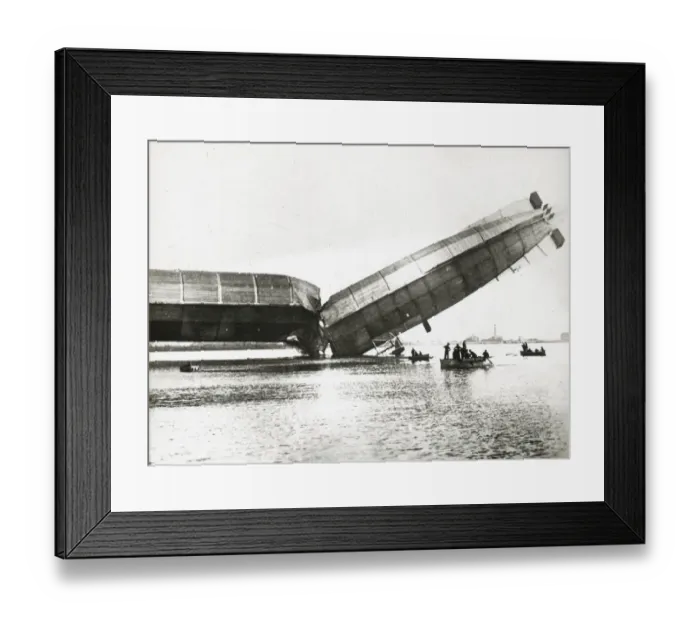 Framed Print : Naval Airship No. 1 crashed and split in two overwater Framed Print : Naval Airship No. 1 crashed and split in two overwater