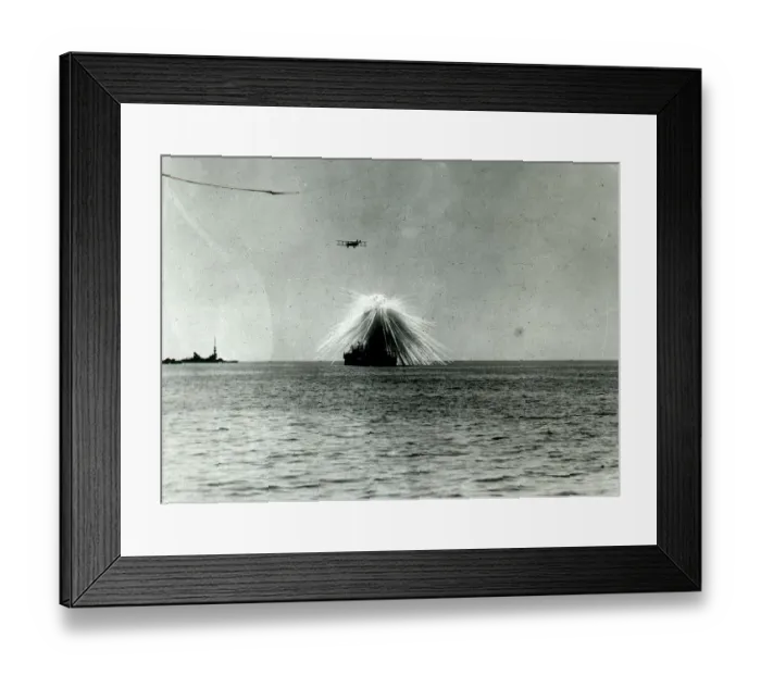 Framed Print : U. S. S. Alabama hit by 100lb. phosphorus bomb Framed Print : U. S. S. Alabama hit by 100lb. phosphorus bomb