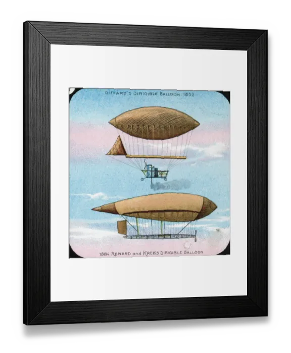 Framed Print : 1884 Renard and Krebs and Giffards dirigible balloons Framed Print : 1884 Renard and Krebs and Giffards dirigible balloons