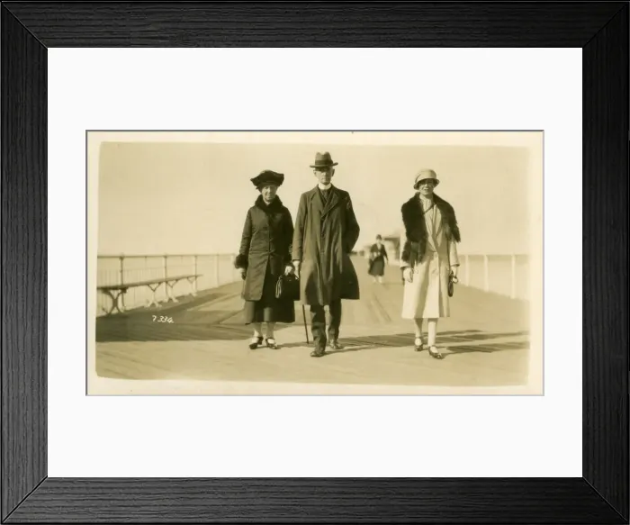 Framed Print : Edwardian Couple and Daugher Walking on Pier Framed Print : Edwardian Couple and Daugher Walking on Pier