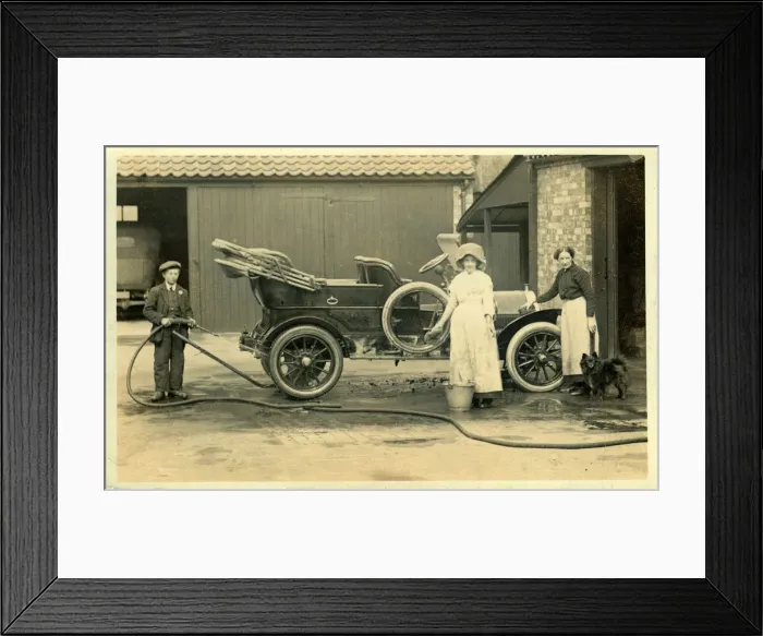 Framed Print : People Washing a C1909 Napier Vintage Car Framed Print : People Washing a C1909 Napier Vintage Car
