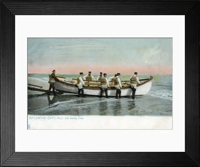 Framed Print : Lifeboat Crew and boat - Atlantic City, New Jersey, USA Date: 1908 Framed Print : Lifeboat Crew and boat - Atlantic City, New Jersey, USA Date: 1908