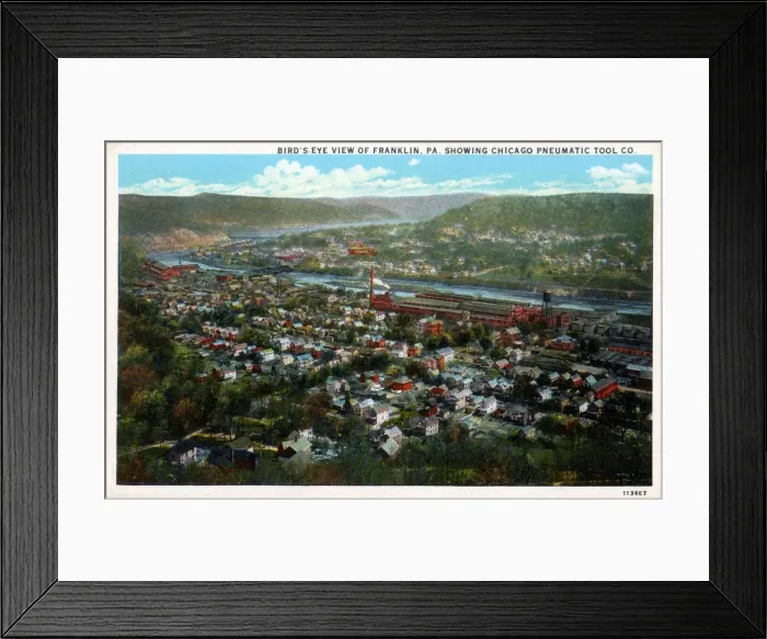 Framed Print : Franklin, Pennsylvania, USA - Birds eye view - toward the Chicago Pneumatic Tool Co Framed Print : Franklin, Pennsylvania, USA - Birds eye view - toward the Chicago Pneumatic Tool Co