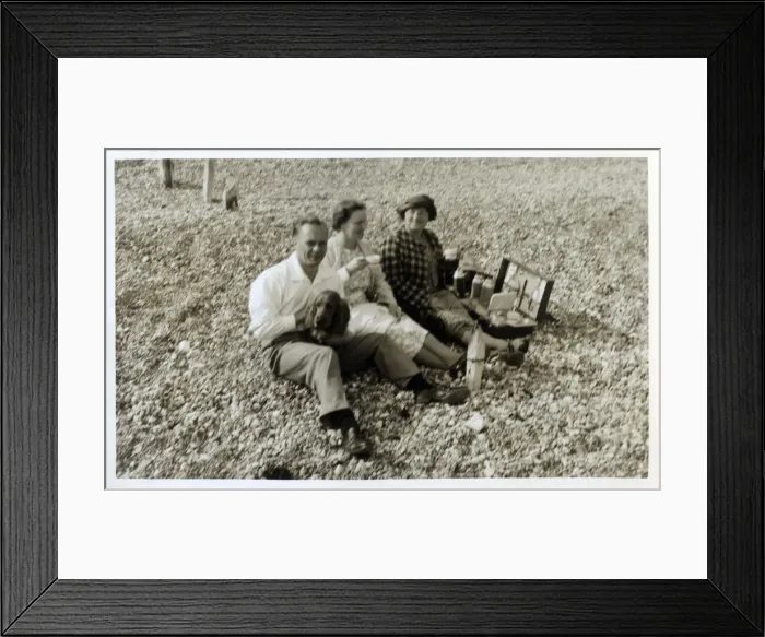 Framed Print : Tea on Overcombe beach near Weymouth, South Devon - served hot from a Thermos flask in a Framed Print : Tea on Overcombe beach near Weymouth, South Devon - served hot from a Thermos flask in a