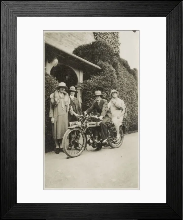 Framed Print : Two Couples having jolly countryside japes - the men are wearing the womens clothing Framed Print : Two Couples having jolly countryside japes - the men are wearing the womens clothing