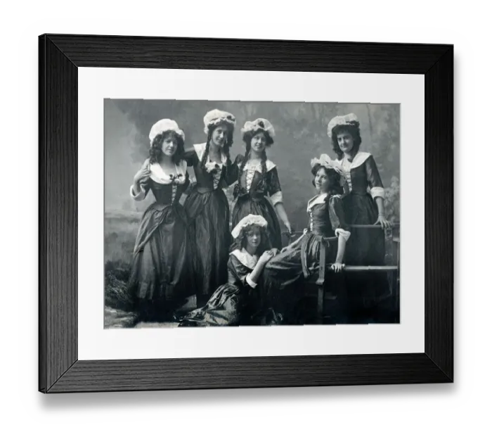 Framed Print : Six Actresses in Traditional Country Girl attire - all looking like early 19th century Framed Print : Six Actresses in Traditional Country Girl attire - all looking like early 19th century