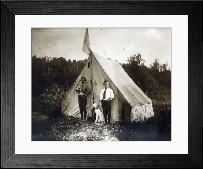 Framed Print : Newton Falls, NY, USA - Two young boys camping Framed Print : Newton Falls, NY, USA - Two young boys camping