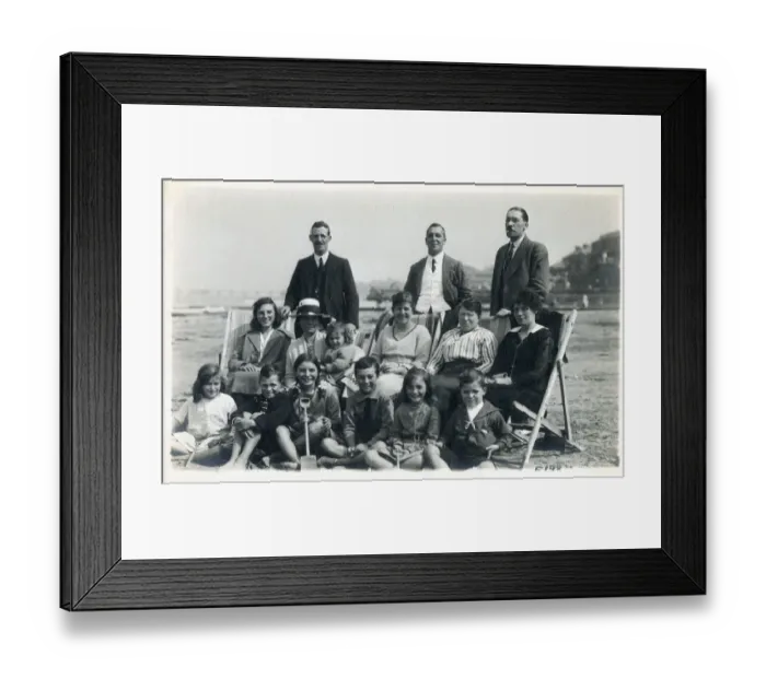 Framed Print : Large extended family group on a British beach Framed Print : Large extended family group on a British beach