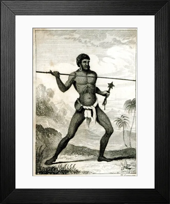 Framed Print : A Native of New Caledonia throwing a spear - 19th century Framed Print : A Native of New Caledonia throwing a spear - 19th century