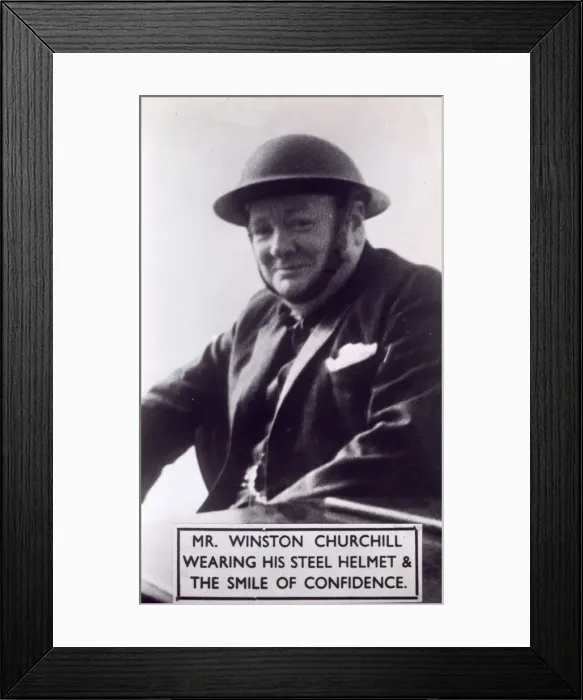 Framed Print : Churchill wearing tin hat Framed Print : Churchill wearing tin hat
