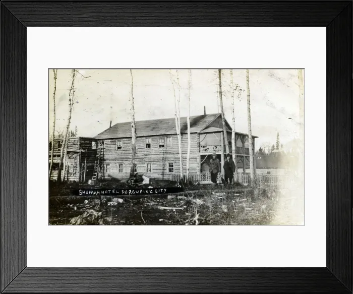 Framed Print : Canada - Ontario - Mining Town - Porcupine City - Shuniah Hotel with two guests Framed Print : Canada - Ontario - Mining Town - Porcupine City - Shuniah Hotel with two guests