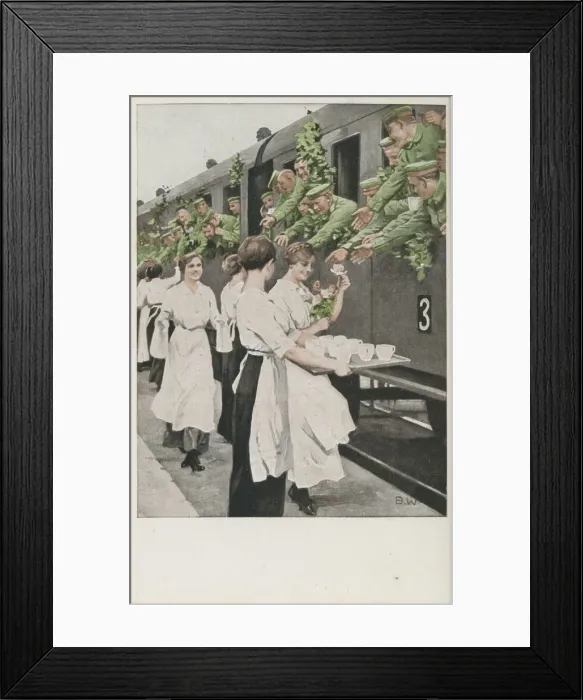 Framed Print : WW2 Austrian Girls Serving Tea to a Train of Troops