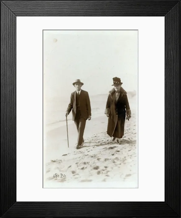 Framed Print : Edwardian Couple Walking on Beach