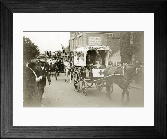 Framed Print : Red Cross Horse-drawn Waggon (Picture shows Eric Copping) Framed Print : Red Cross Horse-drawn Waggon (Picture shows Eric Copping)