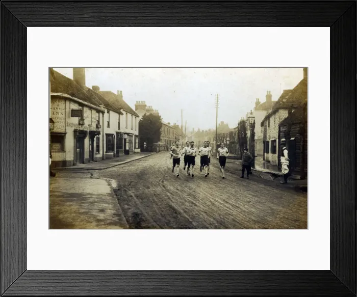 Framed Print : Race - Men Running (Showing the Plough and Harrow Inn) Framed Print : Race - Men Running (Showing the Plough and Harrow Inn)