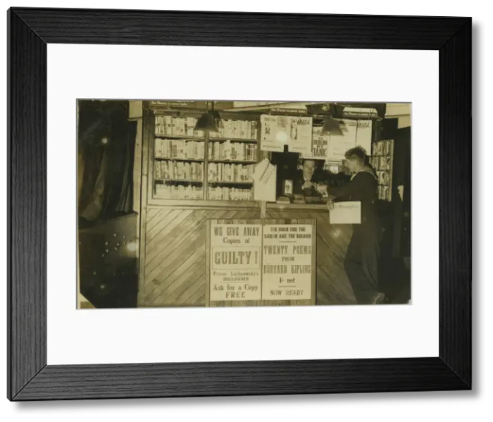 Framed Print : WW1 Warship - Bookshop & Tobacconist. Date: 1910s Framed Print : WW1 Warship - Bookshop & Tobacconist. Date: 1910s