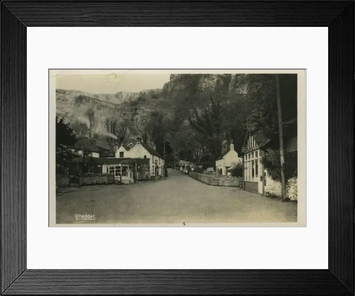 Framed Print : Cliff Road (Showing Rose Cottage and The Original Cheddar Valley Cheese Shop), Cheddar Framed Print : Cliff Road (Showing Rose Cottage and The Original Cheddar Valley Cheese Shop), Cheddar
