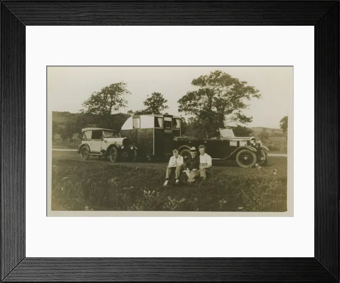 Framed Print : Galloway and Standard 10 Vintage Cars and Caravan Framed Print : Galloway and Standard 10 Vintage Cars and Caravan