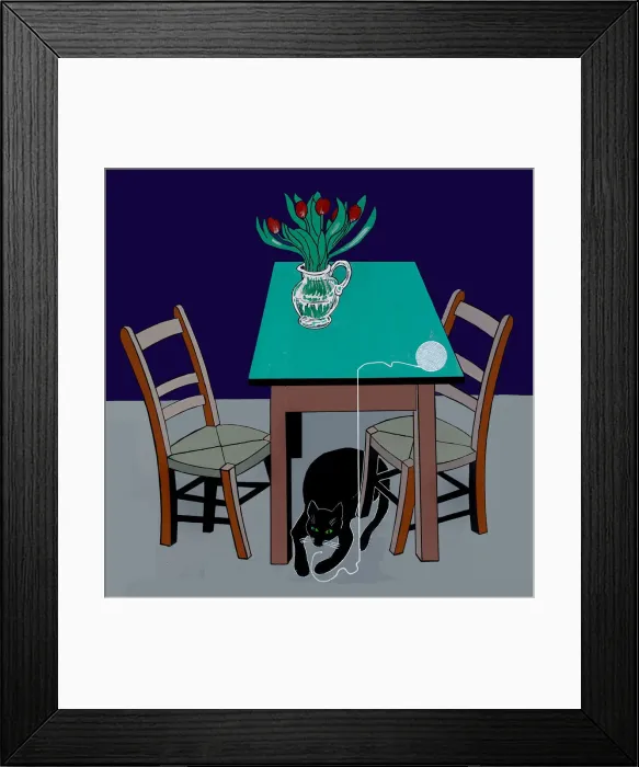 Framed Print : White Wool Black Cat Framed Print : White Wool Black Cat