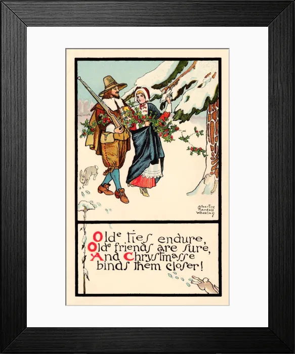 Framed Print : Christmas postcard depicting a Puritan hunter Framed Print : Christmas postcard depicting a Puritan hunter