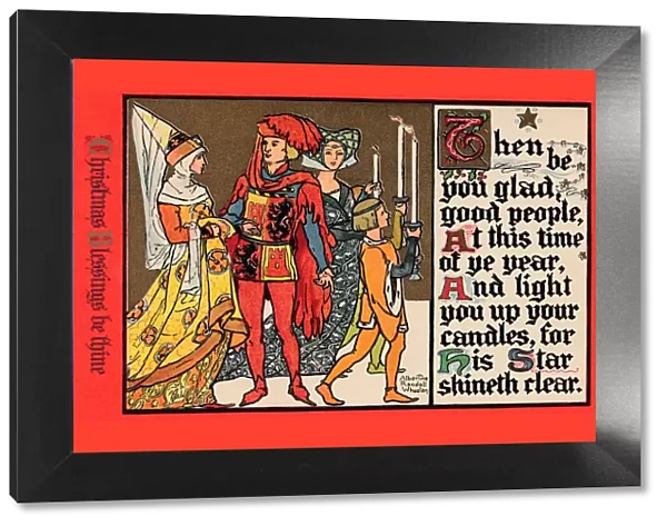 Christmas postcard depicting a medaeval lord and lady celebrating Christmas