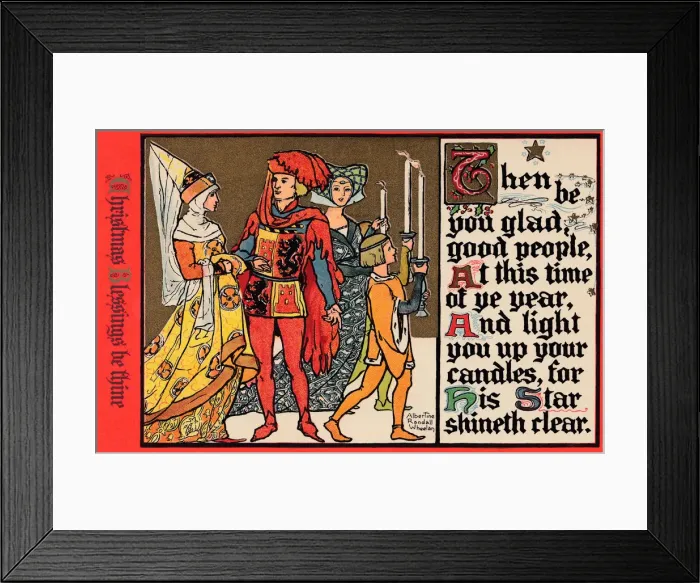 Framed Print : Christmas postcard depicting a medaeval lord and lady celebrating Christmas Framed Print : Christmas postcard depicting a medaeval lord and lady celebrating Christmas