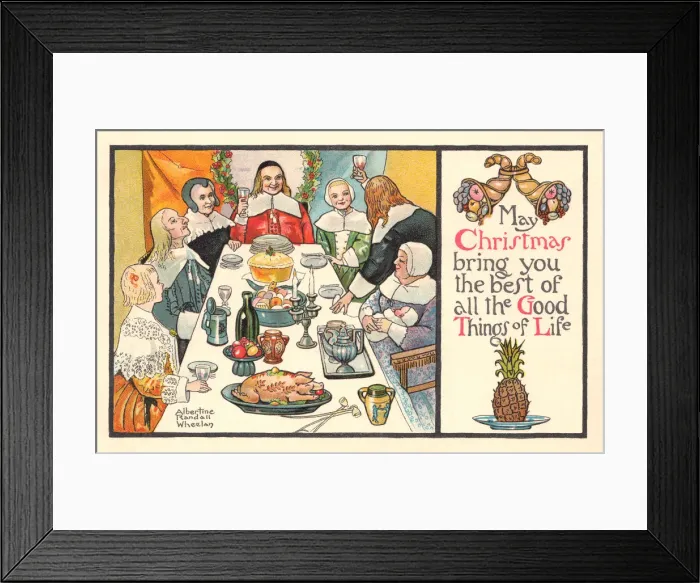 Framed Print : Christmas postcard depicting a medaeval group dining and toasting Christmas Framed Print : Christmas postcard depicting a medaeval group dining and toasting Christmas