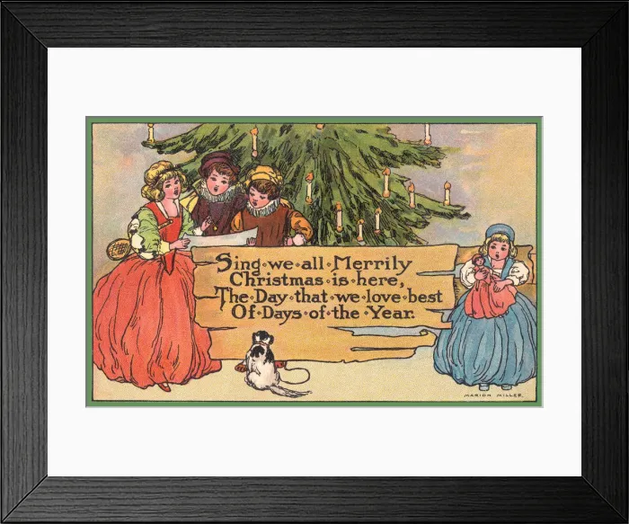 Framed Print : Christmas. Children singing carols under the Christmas tree Framed Print : Christmas. Children singing carols under the Christmas tree