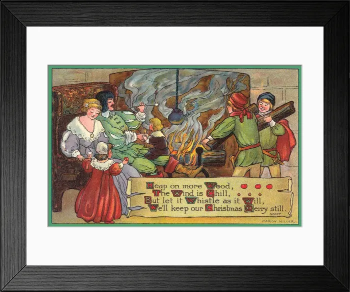 Framed Print : Christmas. Family seated while more wood is heaped onto the roaring fire Framed Print : Christmas. Family seated while more wood is heaped onto the roaring fire