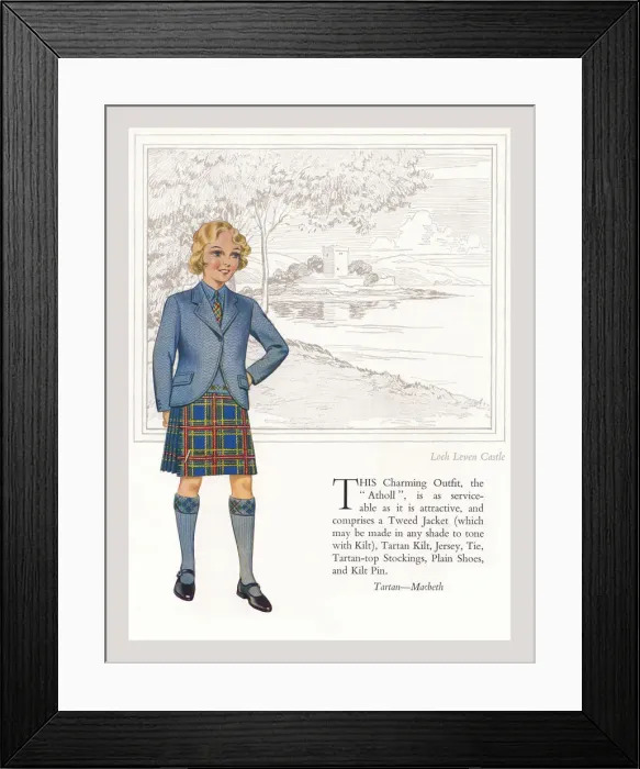 Framed Print : Tartan Macbeth, standing in front of Loch Leven Castle. Artist: Anon. Date: circa 1930 Framed Print : Tartan Macbeth, standing in front of Loch Leven Castle. Artist: Anon. Date: circa 1930