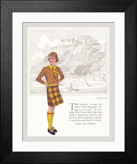Framed Print : Tartan Dress Macleod, standing in front of Stirling Castle. Artist: Anon. Date: circa 1930 Framed Print : Tartan Dress Macleod, standing in front of Stirling Castle. Artist: Anon. Date: circa 1930