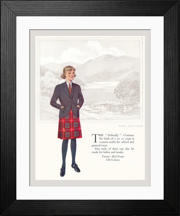 Framed Print : Tartan Red Fraser (Old colours), standing in front of Tarbet, Loch Lomond.Date: circa 1930 Framed Print : Tartan Red Fraser (Old colours), standing in front of Tarbet, Loch Lomond.Date: circa 1930