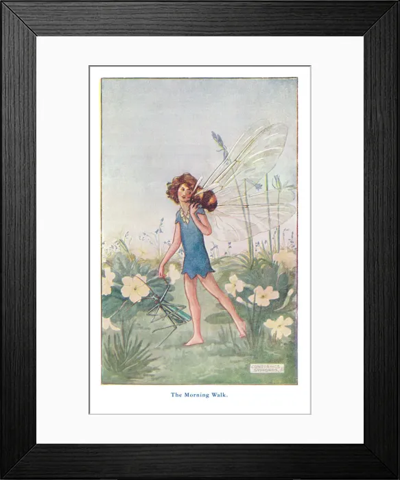Framed Print : Fairyland. The waking fairy out walking with her friends the grasshopper and bumble bee Framed Print : Fairyland. The waking fairy out walking with her friends the grasshopper and bumble bee
