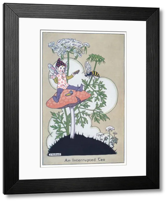 Framed Print : Fairyland. A fairy on a toadstool disapproving of a clumsy visitor Framed Print : Fairyland. A fairy on a toadstool disapproving of a clumsy visitor